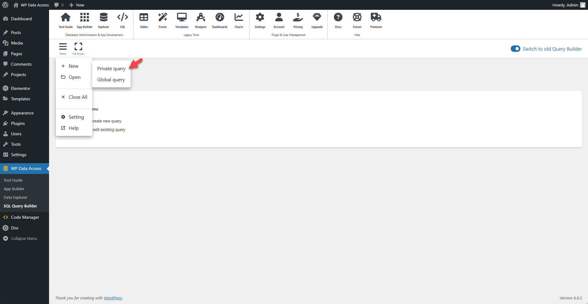 WP Data Access - Create New Private Query
