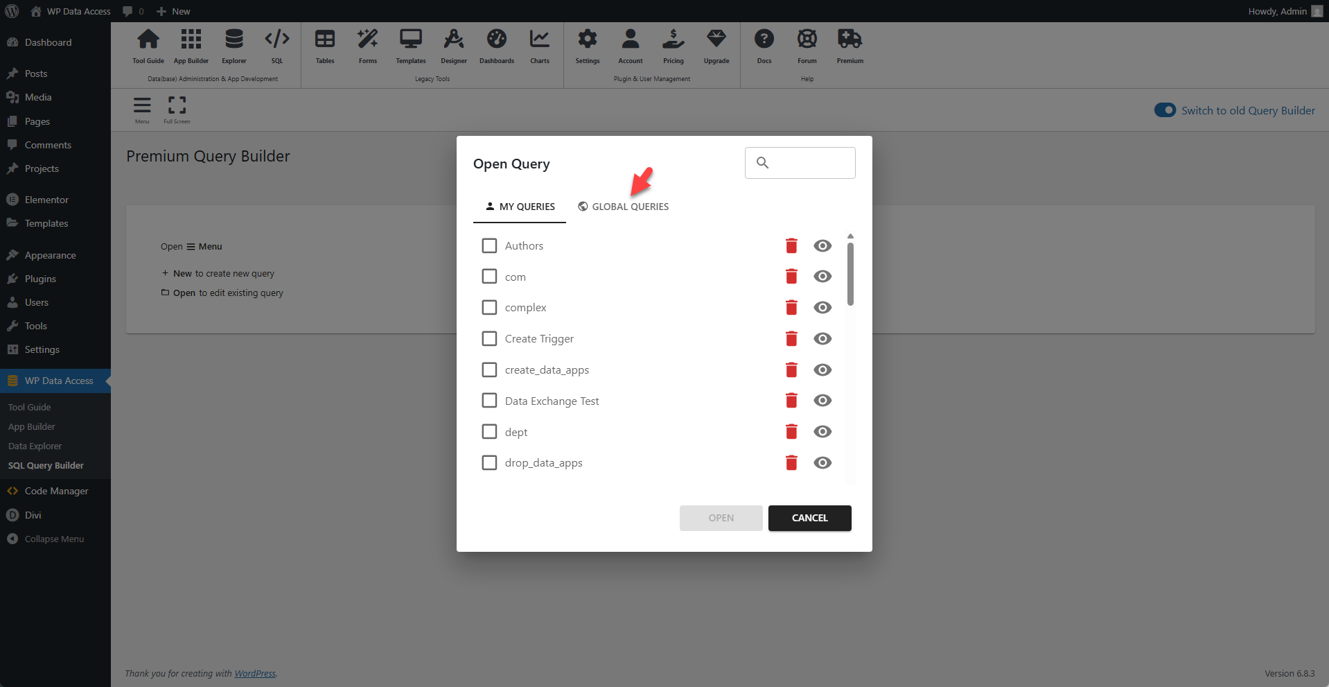 WP Data Access - Open Global Query