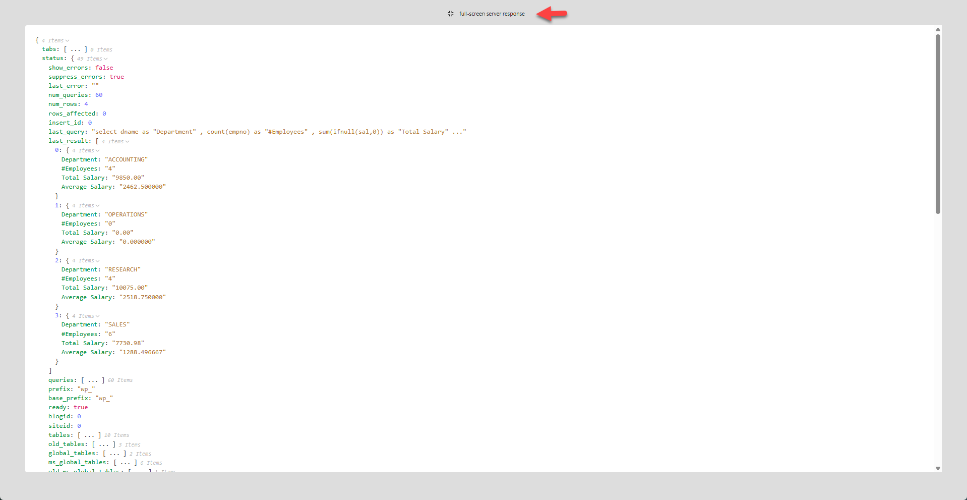 WP Data Access - Query Builder Raw Response - Full Screen