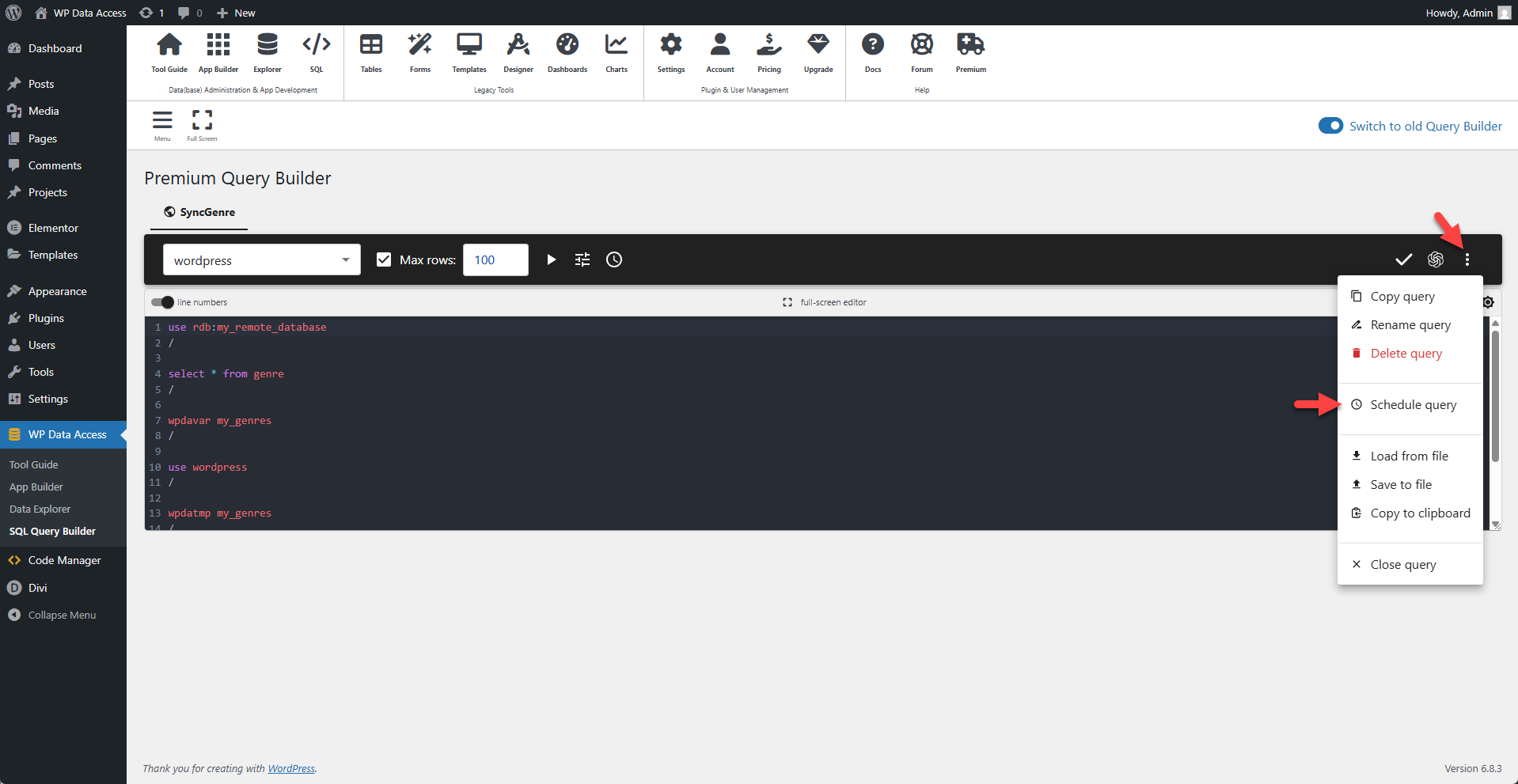 WP Data Access - Schedule Query